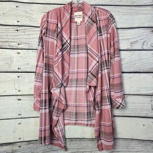 New York Laundry Pink Plaid Open Front Cardigan Small